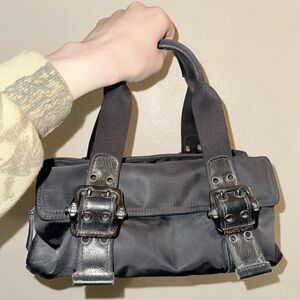 Franco Sarto Black Nylon Handbag with Silver Buckle Accent